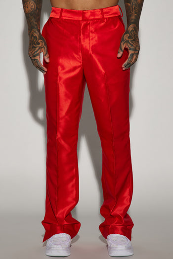 Play The Track Stacked Slim Flare Nylon Pants - Red, Fashion Nova, Mens  Pants