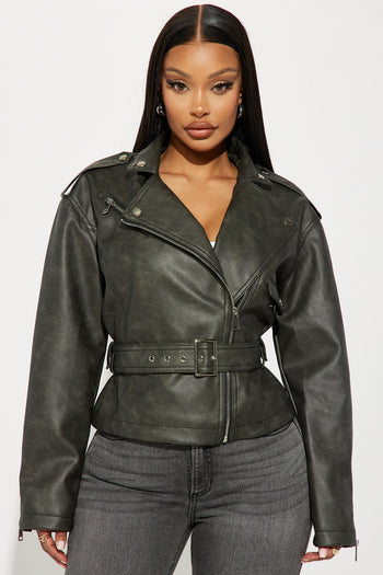 Hazel Washed Faux Leather Bomber Jacket - Charcoal, Fashion Nova, Jackets  & Coats
