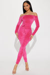 Hug Me Velour Jumpsuit  - Pink