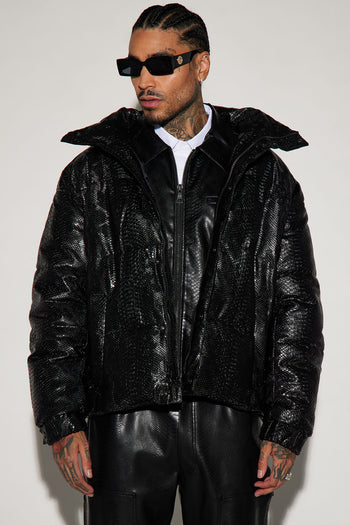 High Collar Gloss Puffer Jacket - Black, Fashion Nova, Mens Jackets