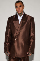 Call On Me Boxy Double Breasted Suit Jacket - Dark Brown