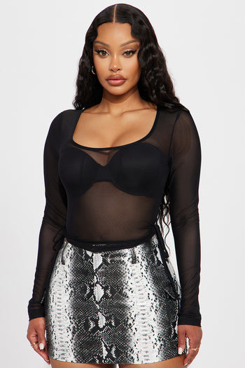 Molly Mesh Top - Black, Fashion Nova, Knit Tops