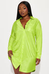 Lisa Plisse Shirt Dress - Lime