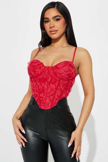 Belle Lace Corset Top - Red, Fashion Nova, Knit Tops