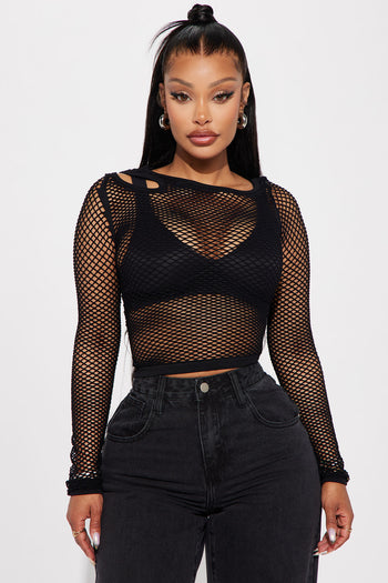 See Right Through You Mesh Top - Black, Fashion Nova, Knit Tops