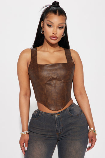 Kenni Washed Faux Leather Corset Top - Blue Wash