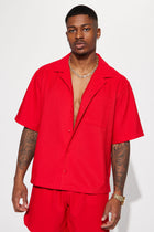 Show Up Short Sleeve Cuban Shirt - Red