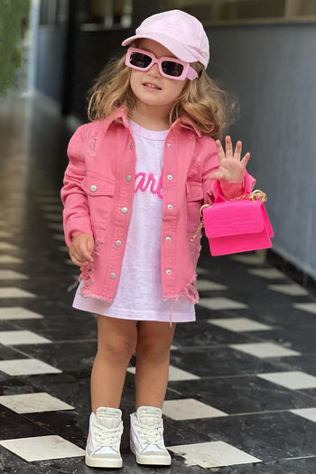 Kids' Mini Bronx Shawty Varsity Jacket in Pink Size 8 by Fashion Nova