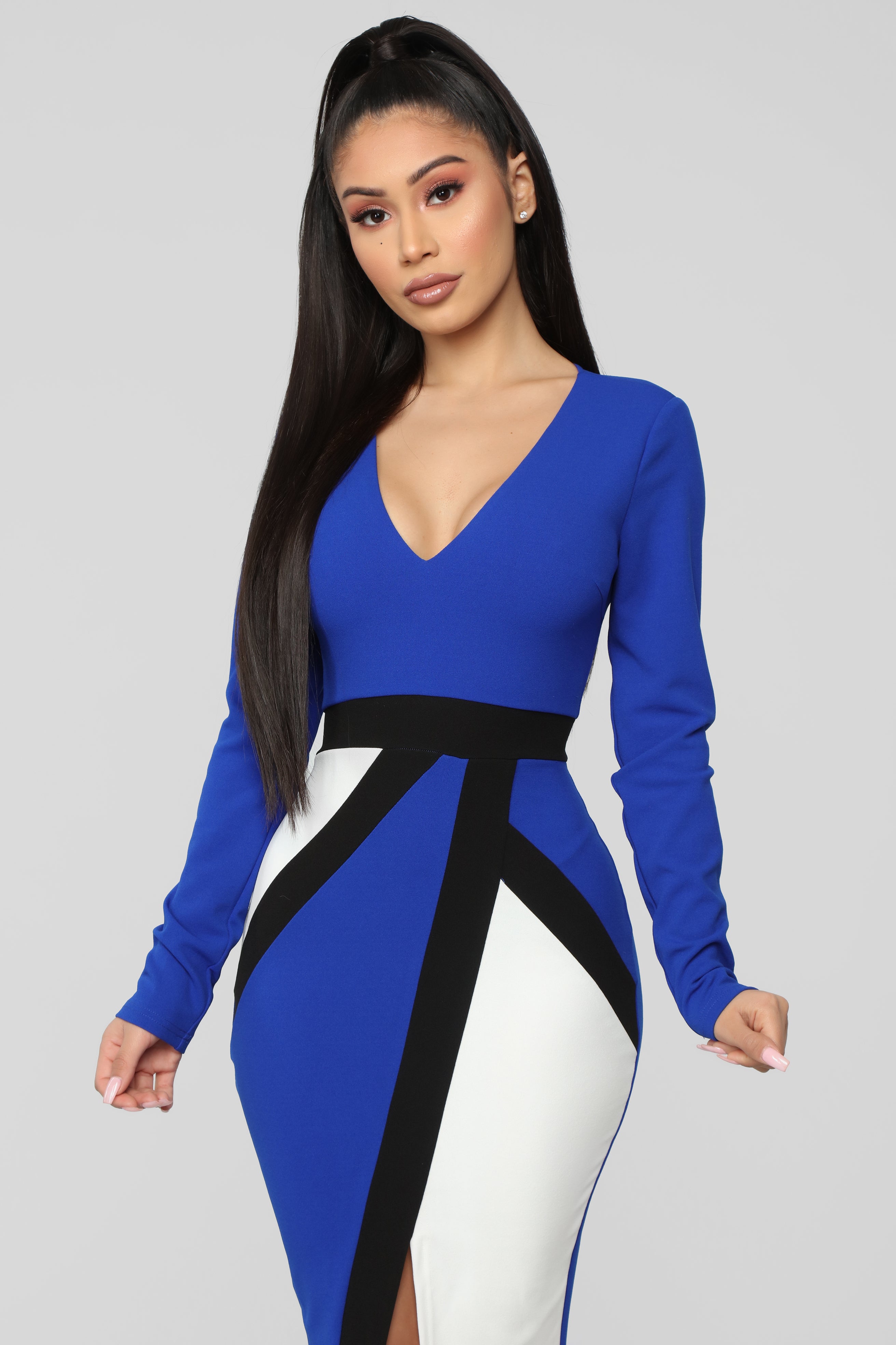 Stay Solid Colorblock Dress - Royal – Fashion Nova