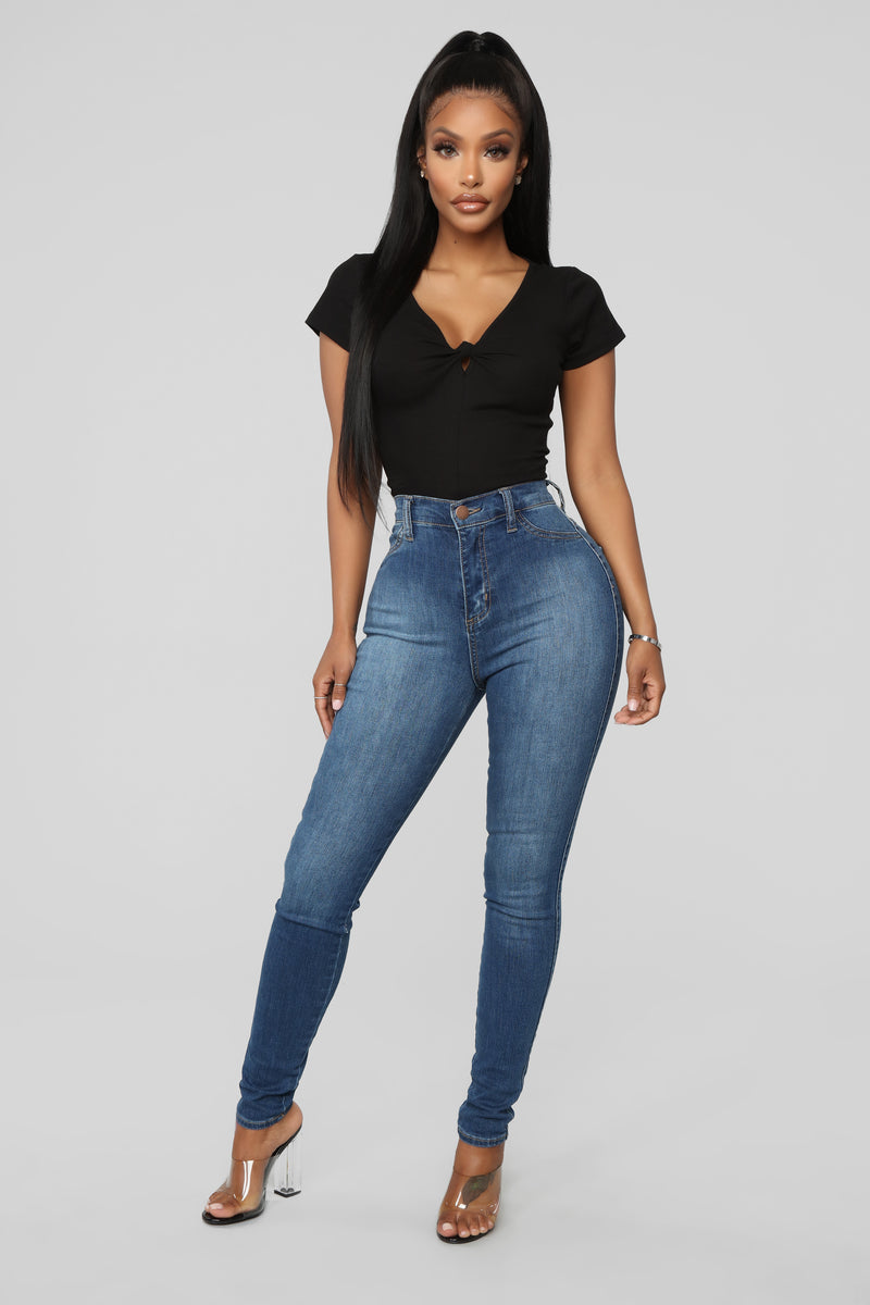 Knotted V Neck Tee - Black | Fashion Nova, Basic Tops & Bodysuits ...