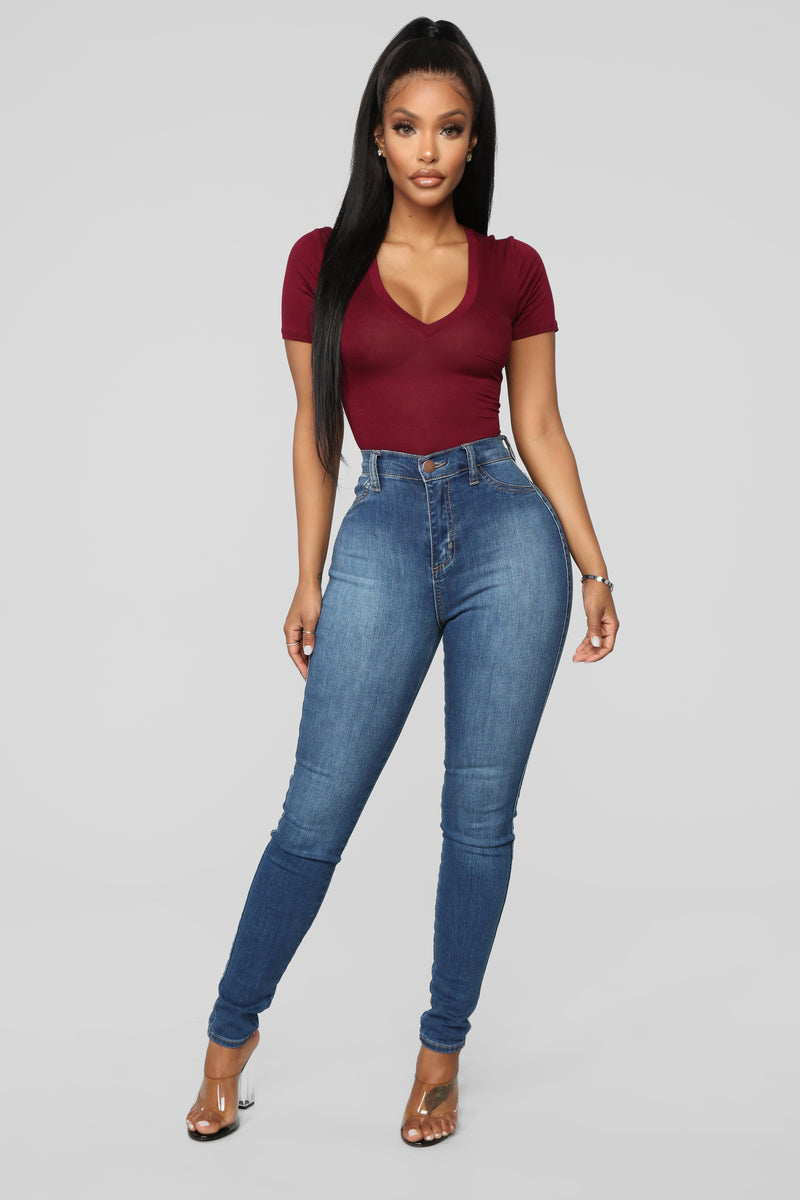 Tell Me Baby V Neck Bodysuit - Wine | Fashion Nova, Basic Tops ...