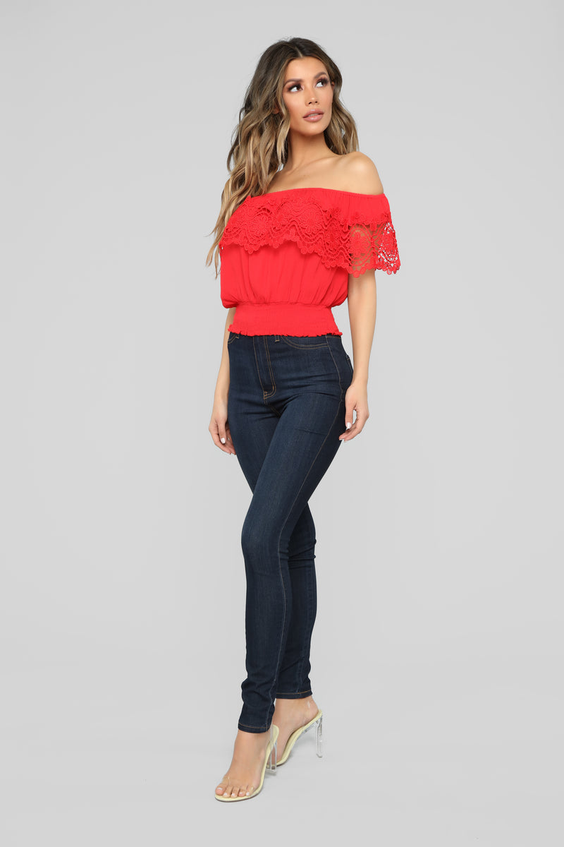 Staying Cute Off Shoulder Top - Red | Fashion Nova, Shirts & Blouses ...