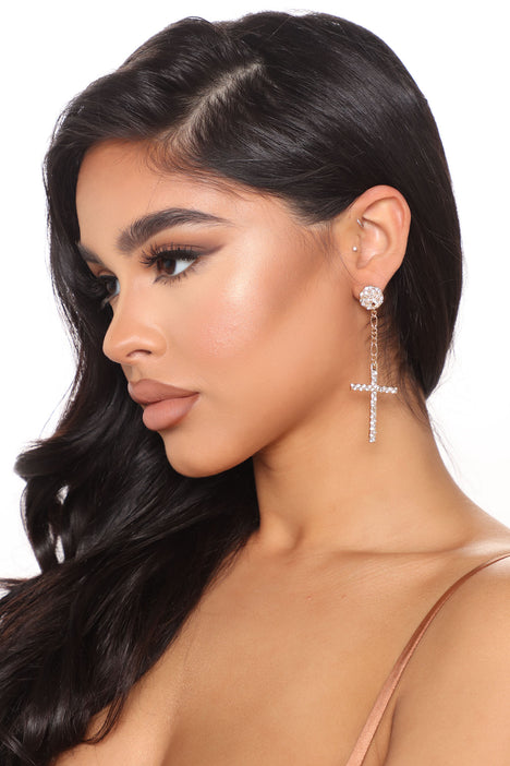 Saint Or Sinner Cross Earrings - Gold