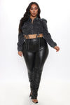 Serves You Tight Faux Leather Stacked Legging - Black