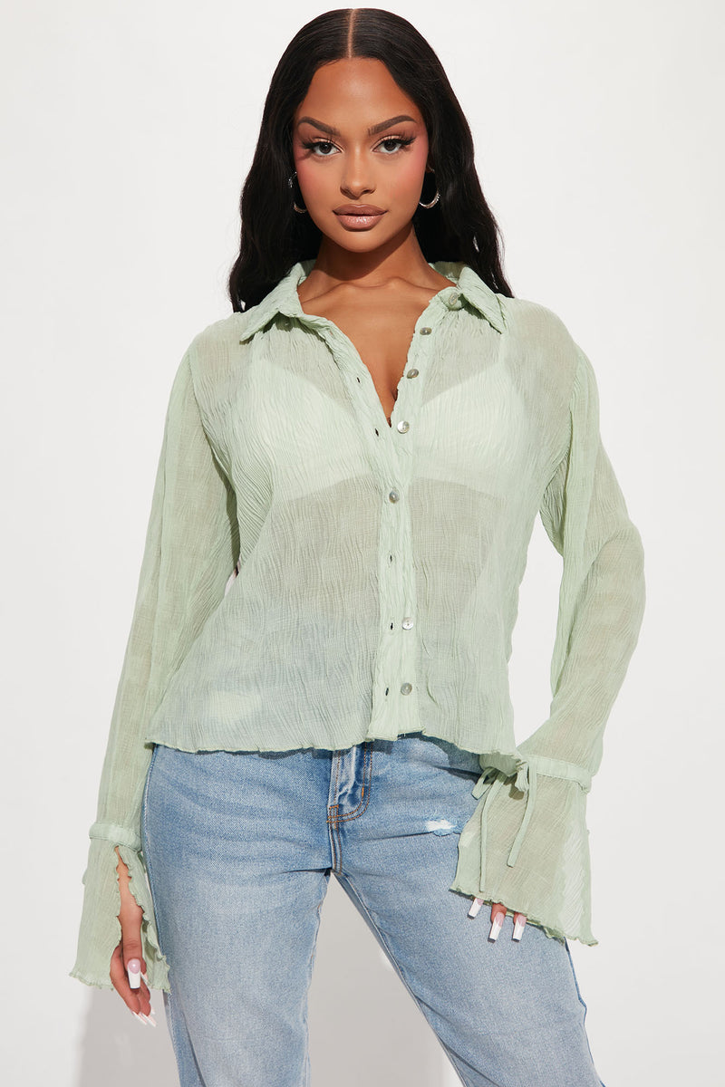 Adanna Plisse Shirt - Sage | Fashion Nova, Shirts & Blouses | Fashion Nova