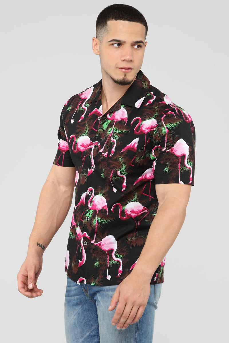 Flamingos Vibes Short Sleeve Woven Top - Black | Fashion Nova, Mens ...