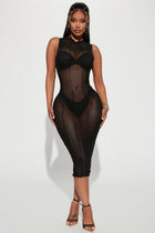 Amaya Mesh Midi Dress - Black