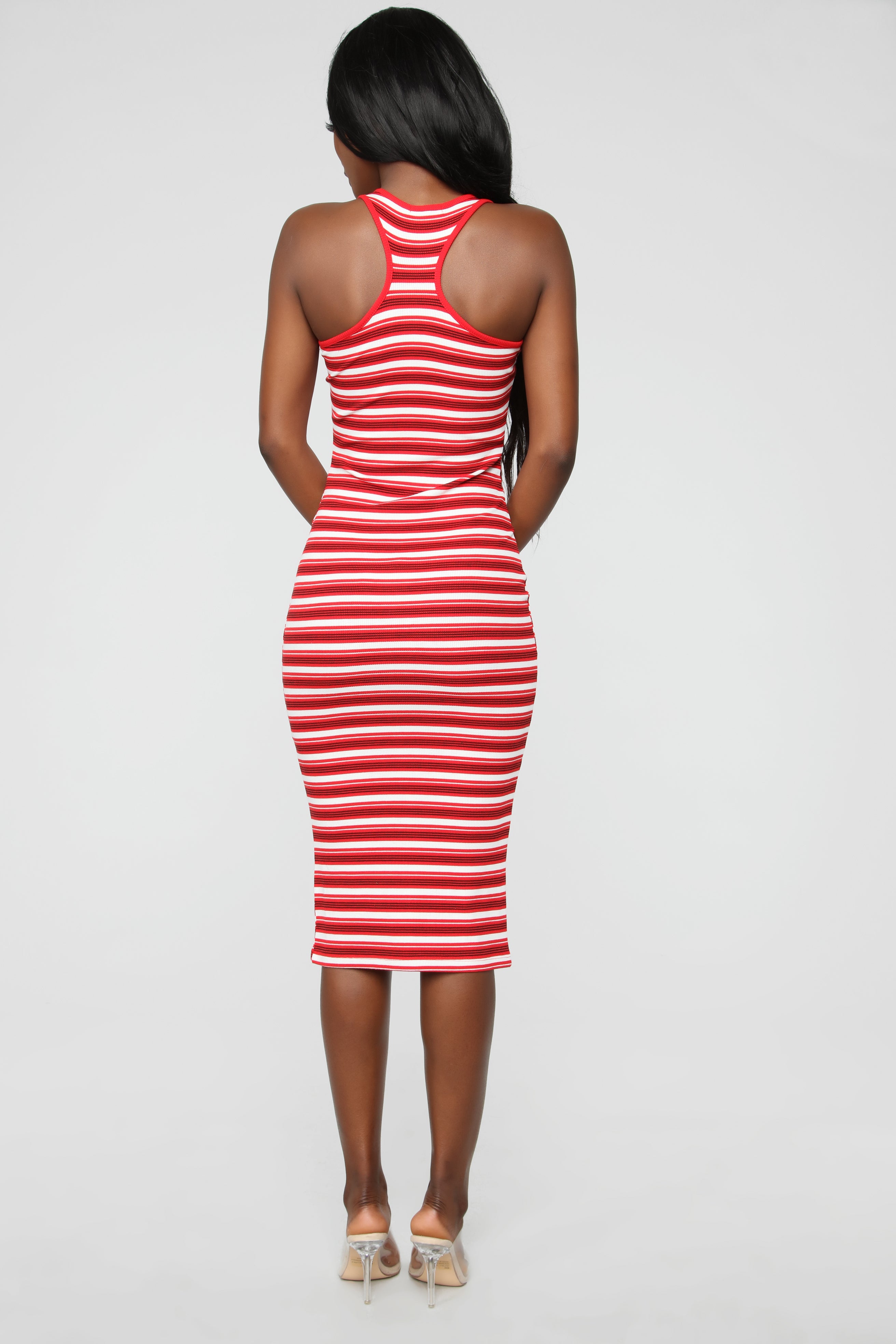 Fan Of Stripes Ribbed Dress - Red/White – Fashion Nova