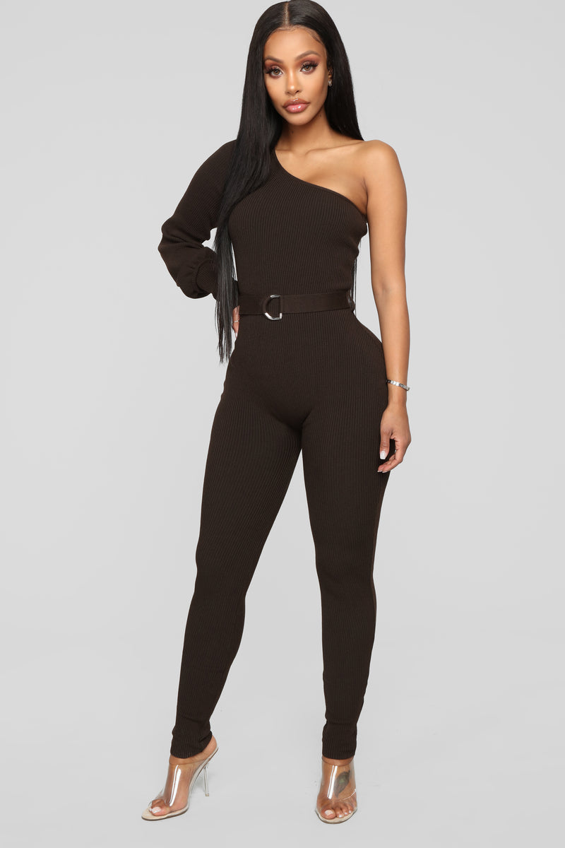 You Bring Me Hope One Shoulder Jumpsuit - Brown | Fashion Nova ...