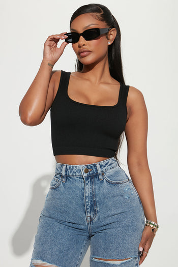 Top Notch Ribbed Crop Top - Black