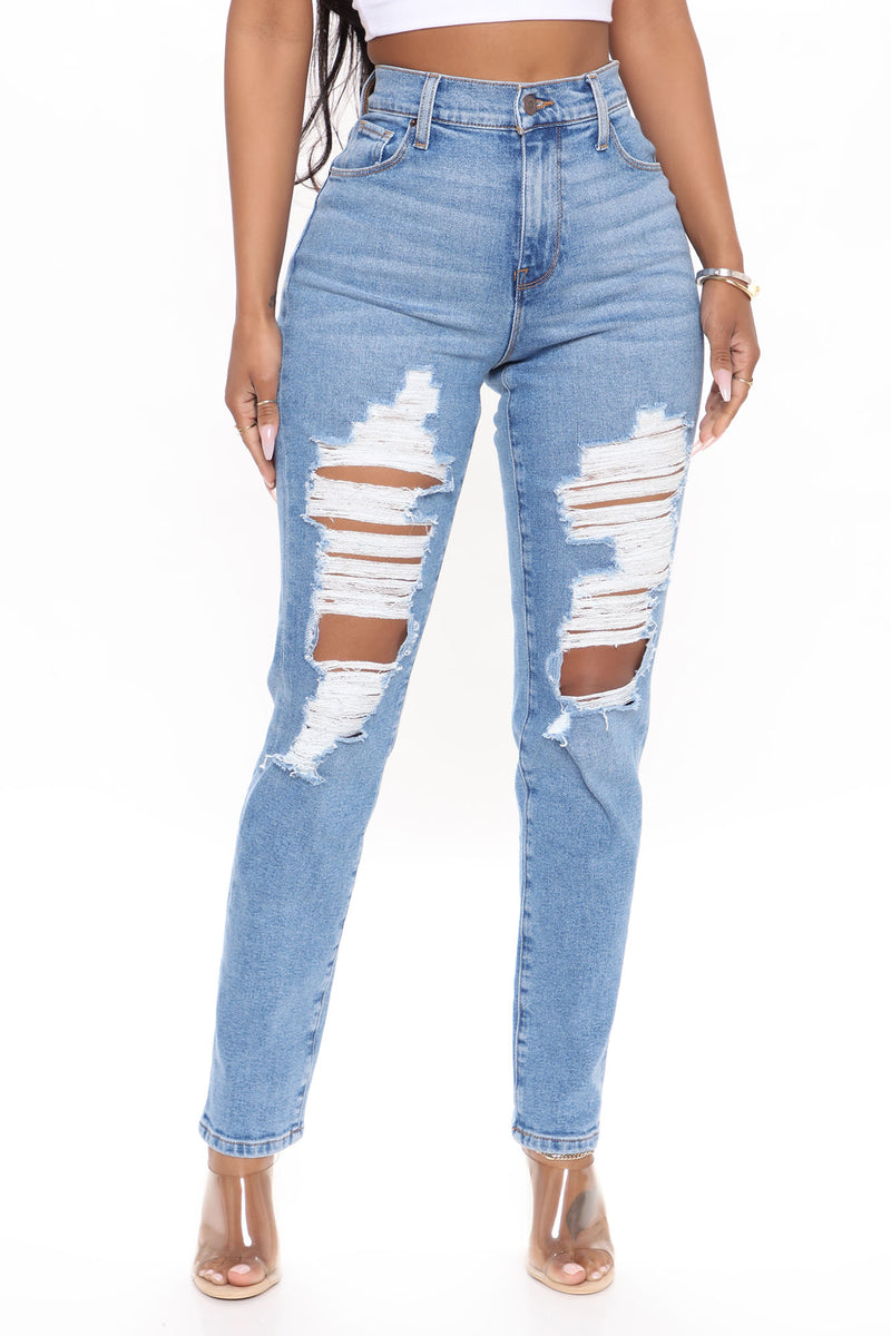 New Perspective Ripped Slim Mom Jeans - Medium Blue Wash | Fashion Nova ...