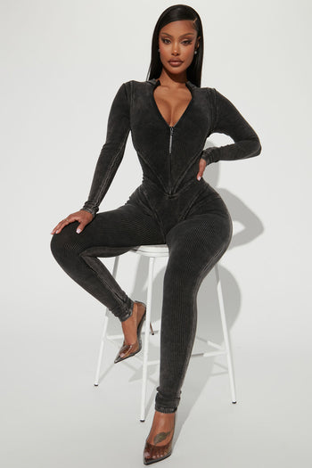 Off The Stage Hoodie Jumpsuit - Charcoal