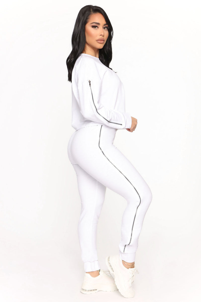 Calming Me Down Zipper Lounge Set - White | Fashion Nova, Matching Sets ...