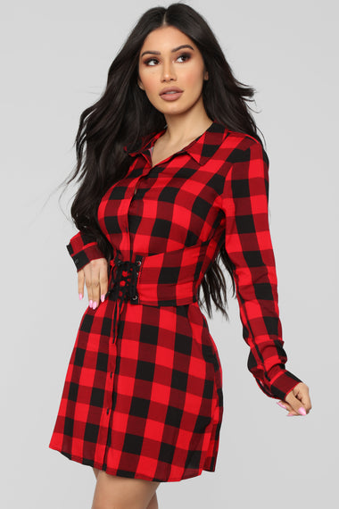 Played My Game Plaid Shirt Dress - Red/Black – Fashion Nova