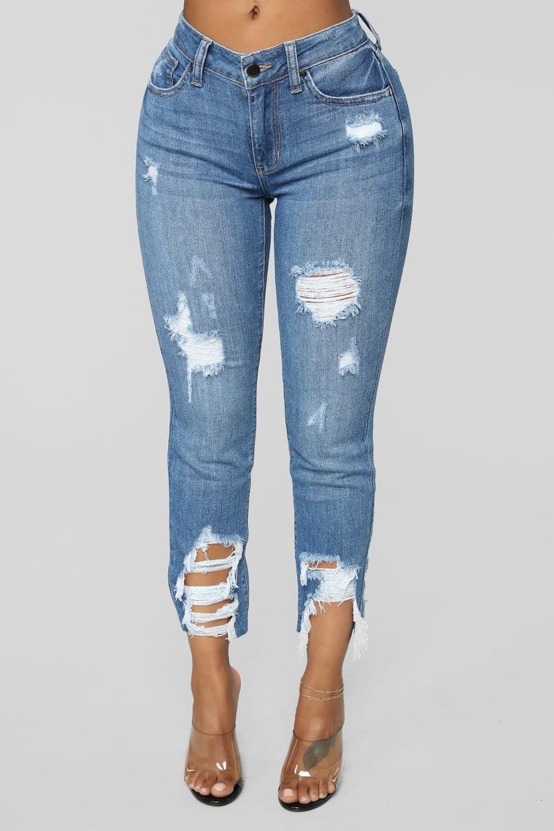 Never Miss You Crop Distressed Jeans - Medium Blue Wash | Fashion Nova ...