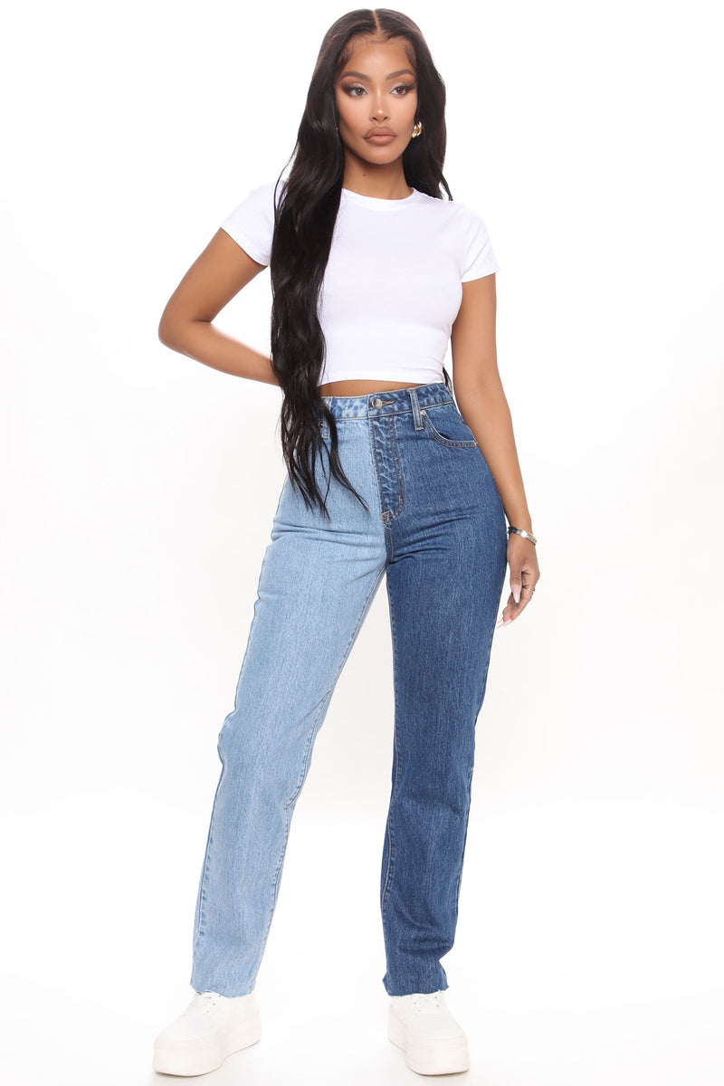 Writers Block Two Tone Mom Jeans - Blue/combo | Fashion Nova, Jeans ...