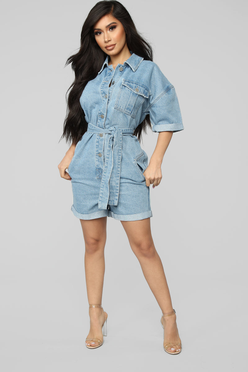 The Whole Package Denim Romper - Light Wash | Fashion Nova, Rompers ...