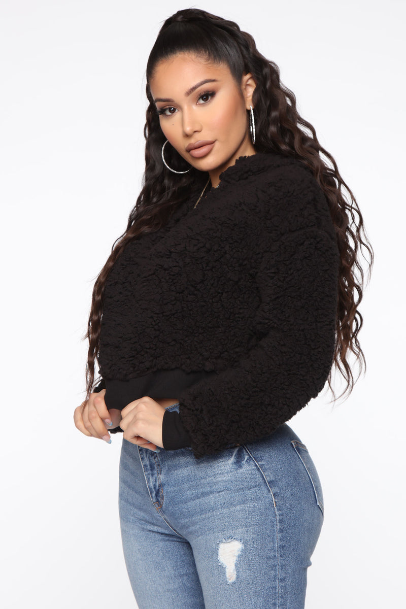 Teddy Time Sherpa Pullover - Black, Knit Tops | Fashion Nova