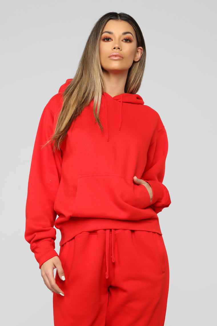 red oversized hoodie