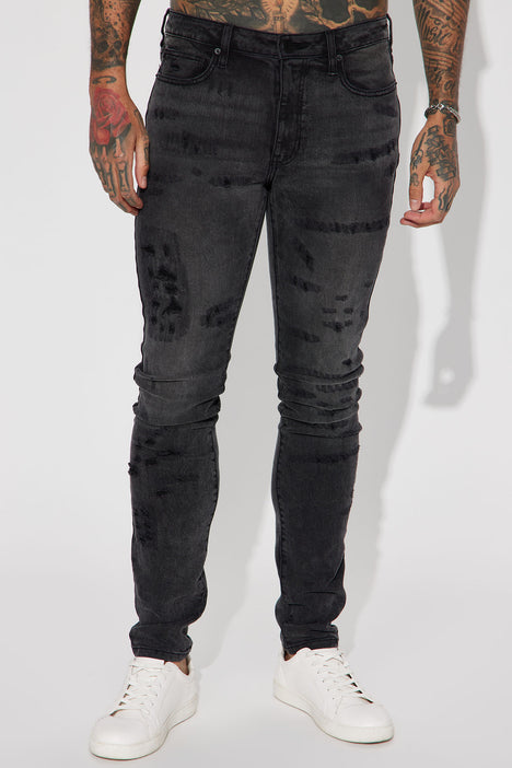 Wyatt Scratched Stacked Skinny Jeans - Black | Nova, Mens | Fashion