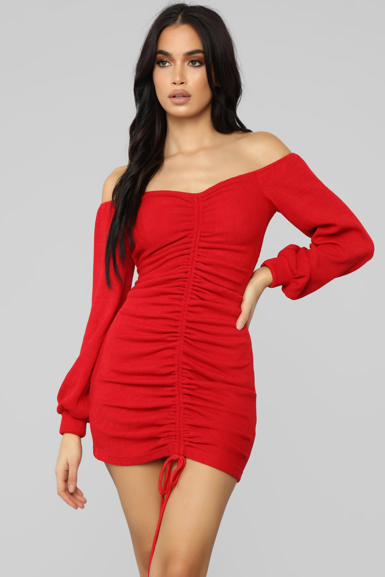 red long sleeve dress fashion nova