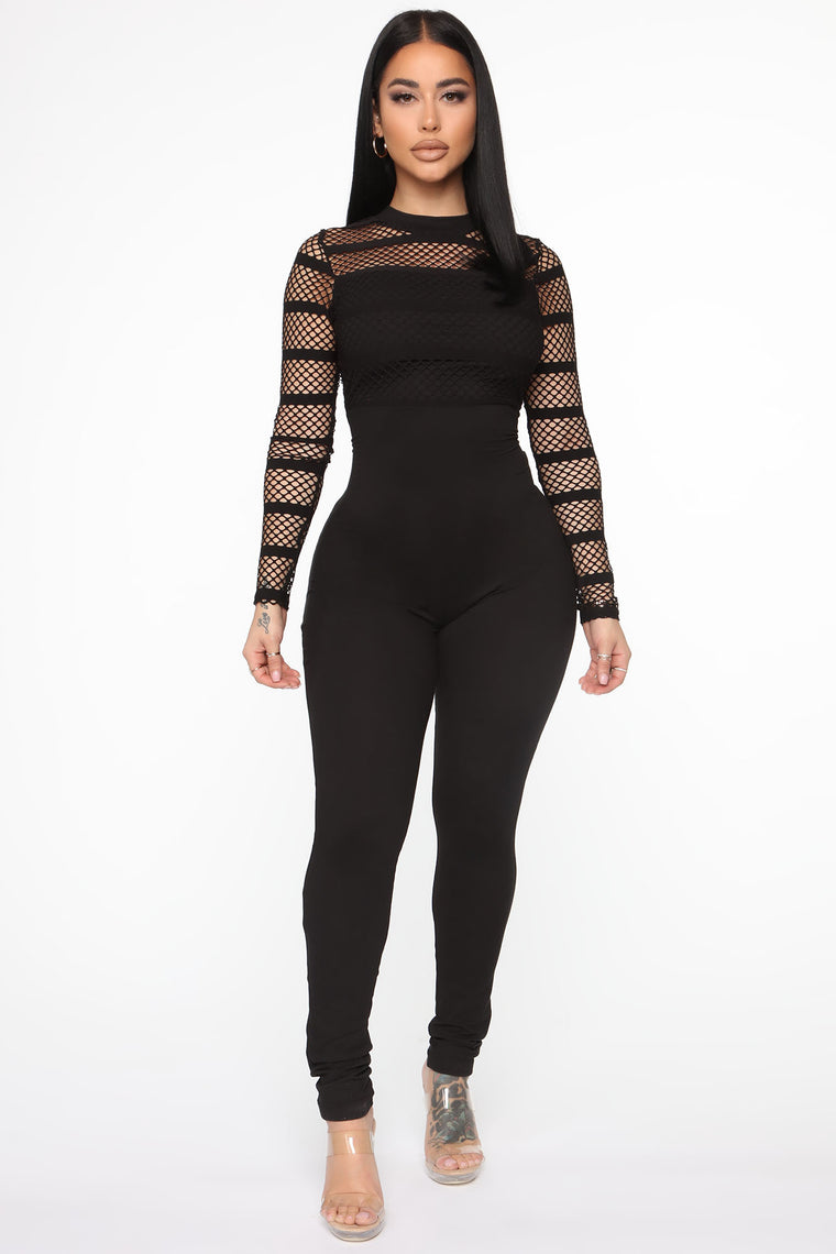 fishnet jumpsuit black