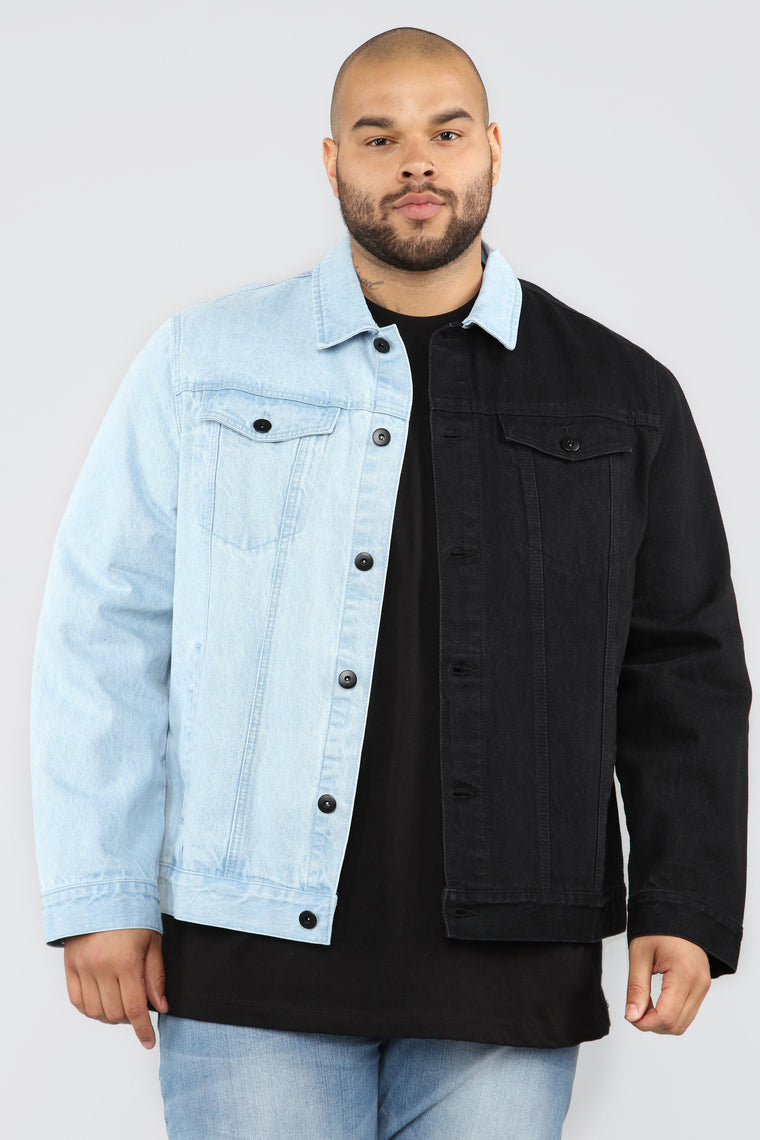 Two Tone Denim Jacket Blackcombo Mens Denim Jackets Fashion Nova 