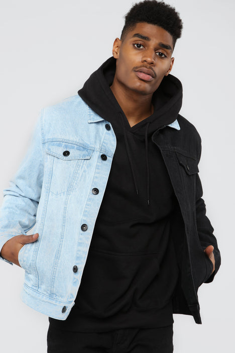 jean jacket half black half blue