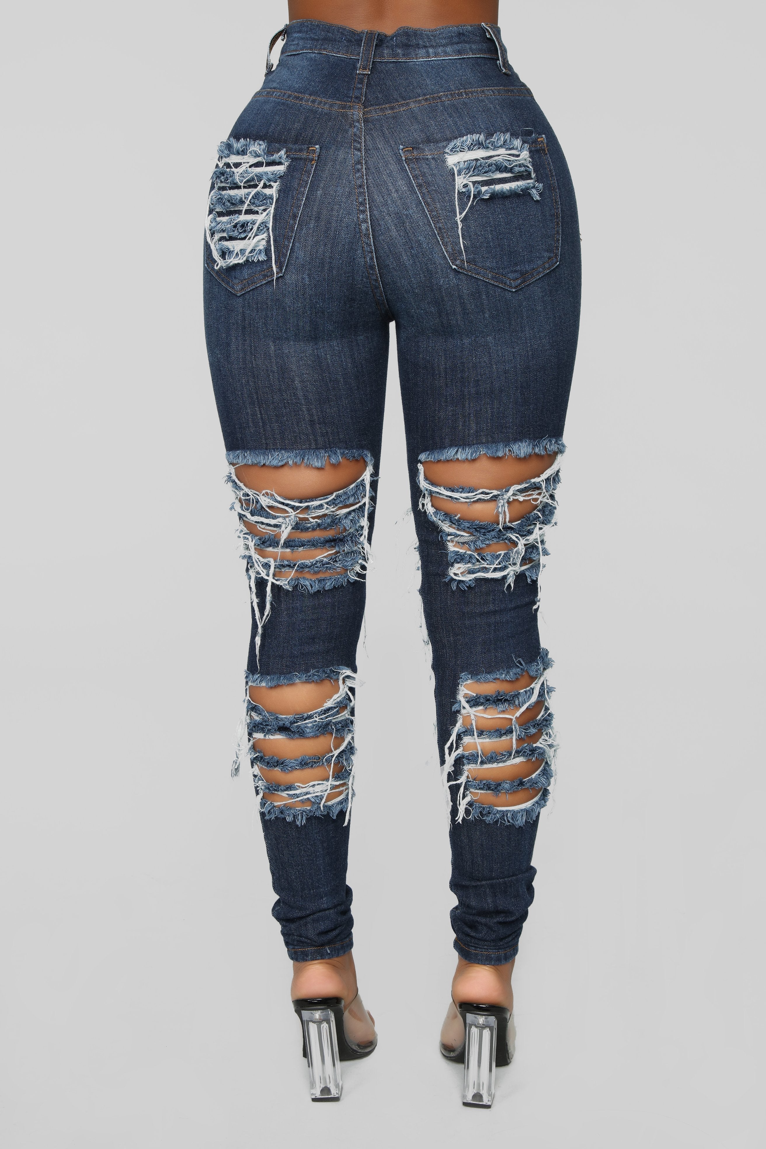 Get It Distressed Skinny Jeans Dark Denim Fashion Nova