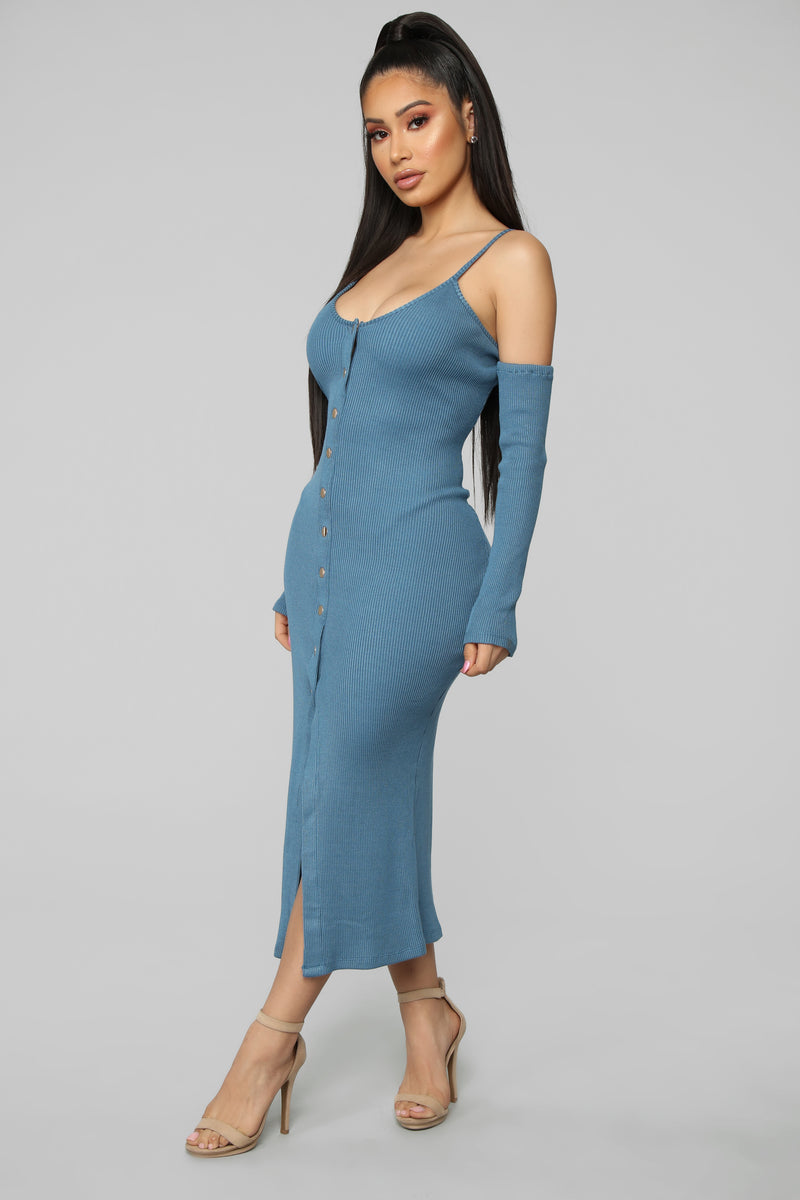 Five More Minutes Cold Shoulder Dress - Blue | Fashion Nova, Dresses ...