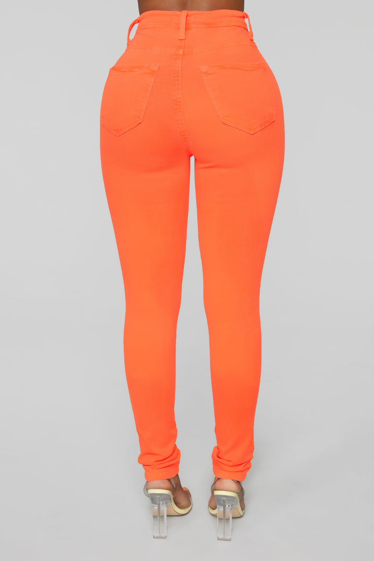 orange high waisted jeans