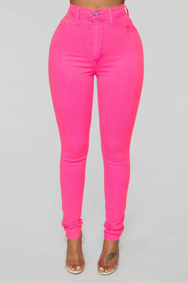 pink jeans high waisted