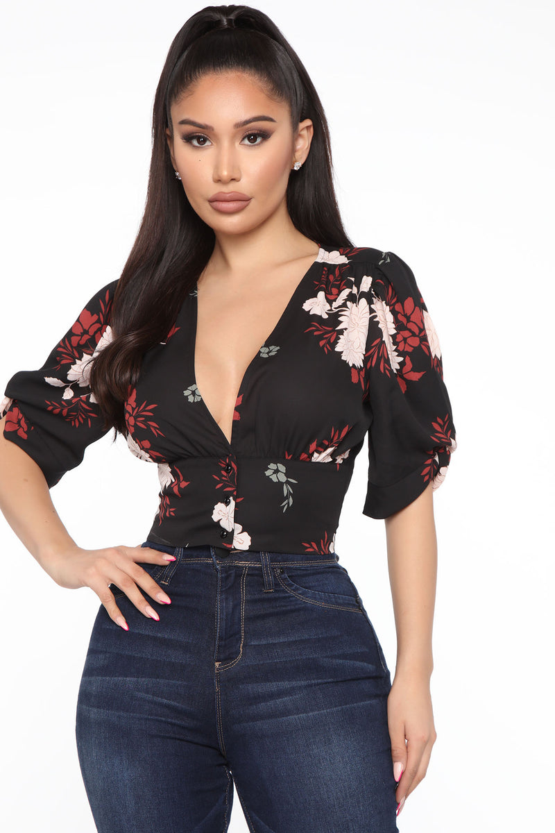 Always Adored Floral Top - Black | Fashion Nova, Shirts & Blouses ...