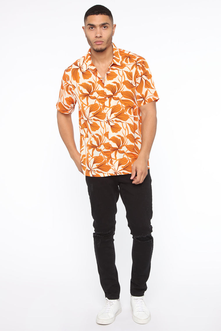 Sean Short Sleeve Woven Top - Orange/combo, Mens Shirts | Fashion Nova