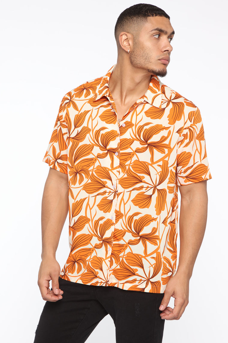 Sean Short Sleeve Woven Top - Orange/combo, Mens Shirts | Fashion Nova