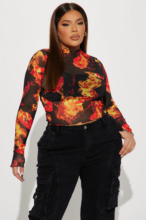 Printed Floral Mesh Top