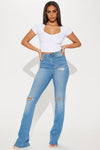 Tall Luxurious Distressed Super Stretch Flare Jeans - Medium Blue Wash