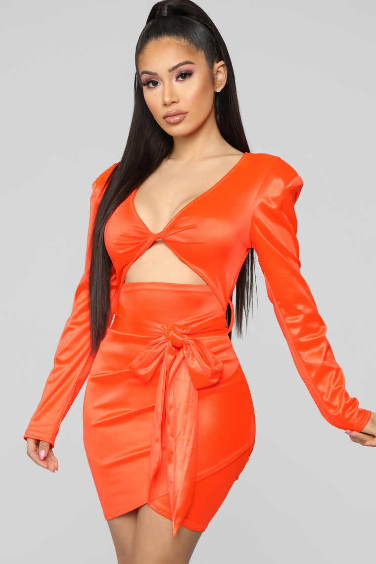 neon orange dress fashion nova