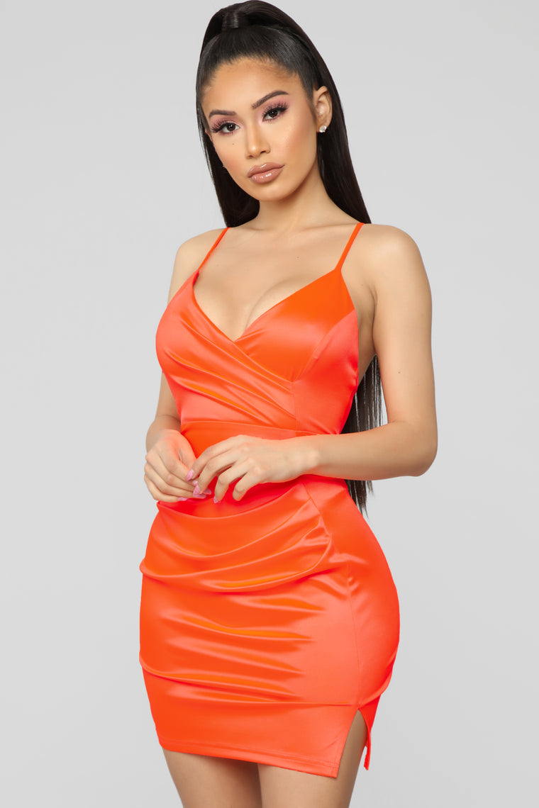 orange satin dress long