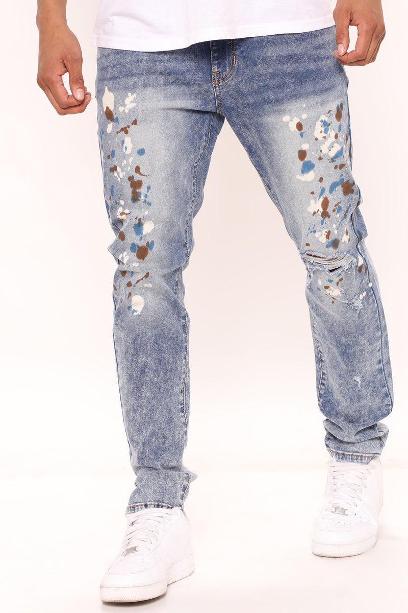 Paint Splatter Ripped Knee Skinny Jeans - Light Wash | Fashion Nova ...